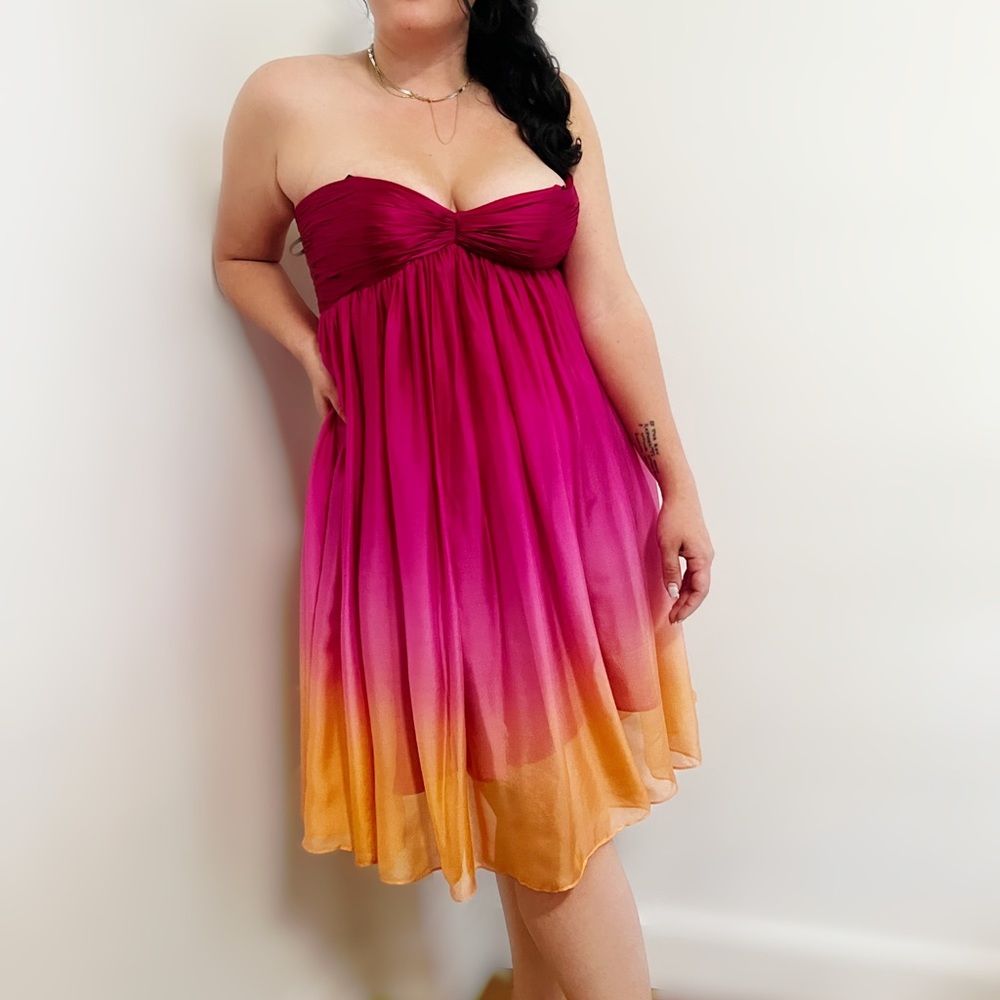 Tags On. Y2K Silk Strapless Dress by Laundry